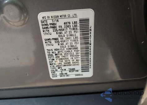 2016 Nissan Rogue Sv from USA, damaged, VIN JN8AT2MV8GW149040